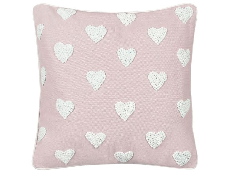 Cojín de algodón rosa con corazones bordados 45 x 45 cm GAZANIA_893216