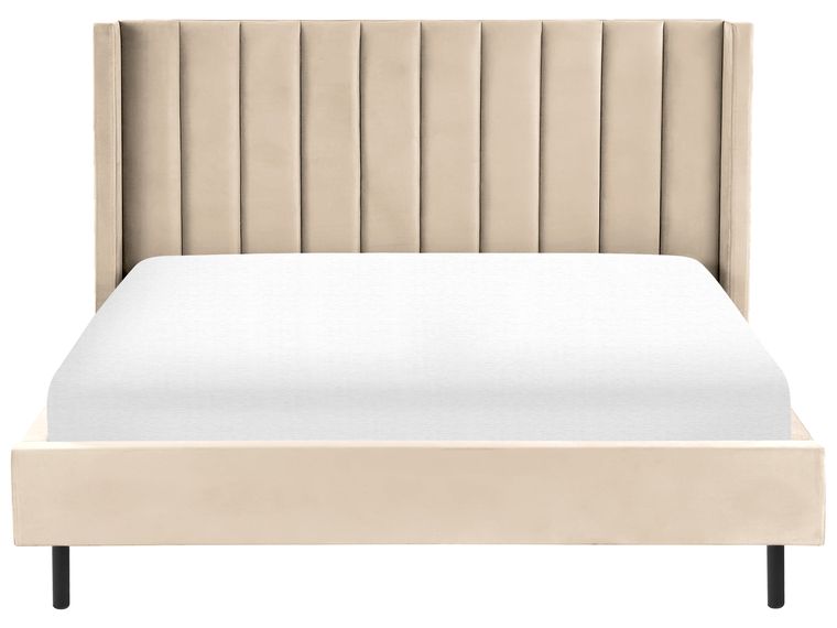Letto matrimoniale velluto beige chiaro 180 x 200 cm BOUSSE