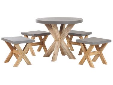 Havemøbelsæt 1 bord 4 taburetter ⌀ 90 cm Grå/Lyst Træ OLBIA