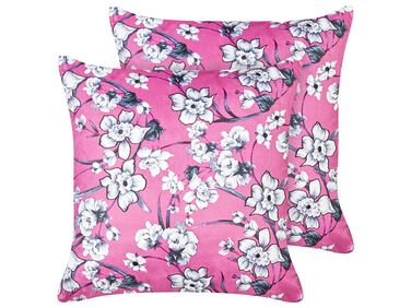 Set of 2 Velvet Cushions Floral Motif 45 x 45 cm Pink KOELERIA