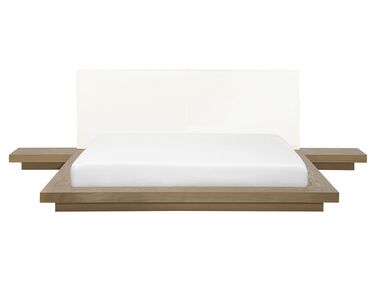 Dubbelsäng med sängbord 160 x 200 cm ljusbrun ZEN