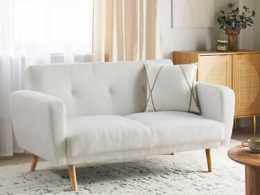 2 Seater Fabric Sofa Bed White Boucle FLORLI