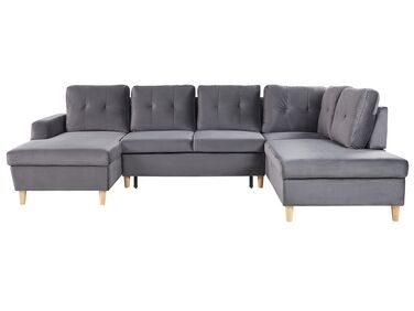 Velvet Corner Sofa Bed with Storage Grey LERUM