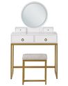 Toaletní stolek se 4 zásuvkami LED zrcadlem a stoličkou bílý/ zlatý AUXON_844812