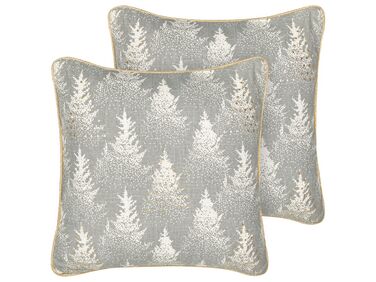 Set of 2 Cotton Cushions Christmas Tree Pattern 45 x 45 cm Grey BILLBERGIA