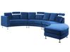 7-Sitzer Sofa Samtstoff dunkelblau halbrund mit Ottomane ROTUNDE_793552