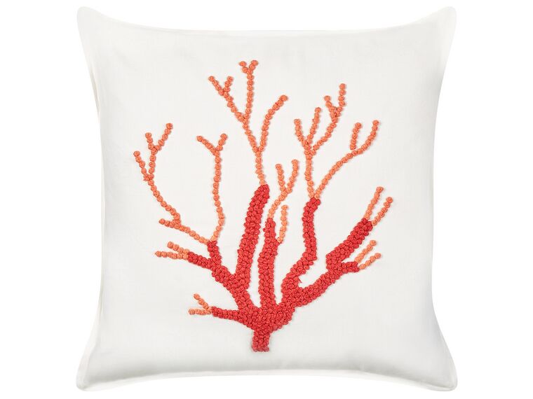 Almofada decorativa com motivo de coral em algodão branco 45 x 45 cm CORAL_893034