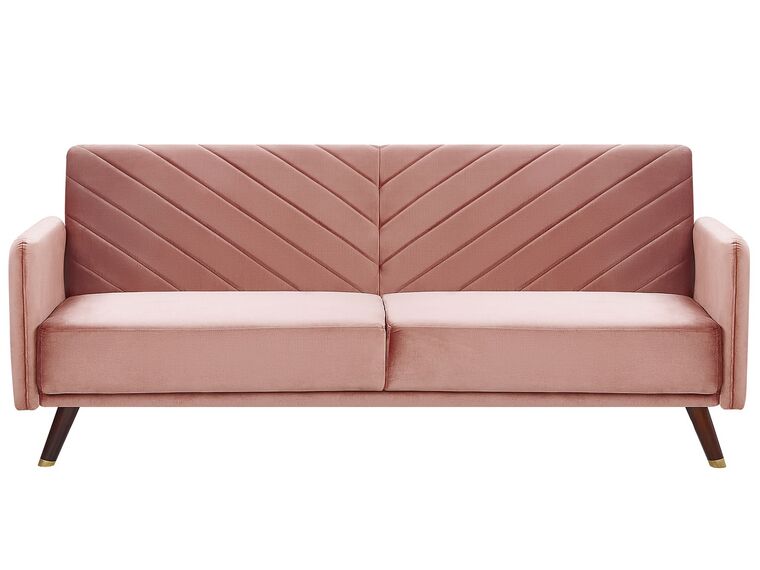Schlafsofa 3-Sitzer Samtstoff rosa mit Holzfüßen SENJA_787331