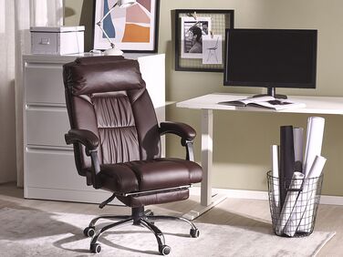 Reclining Faux Leather Executive Chair Dark Brown LUXURY