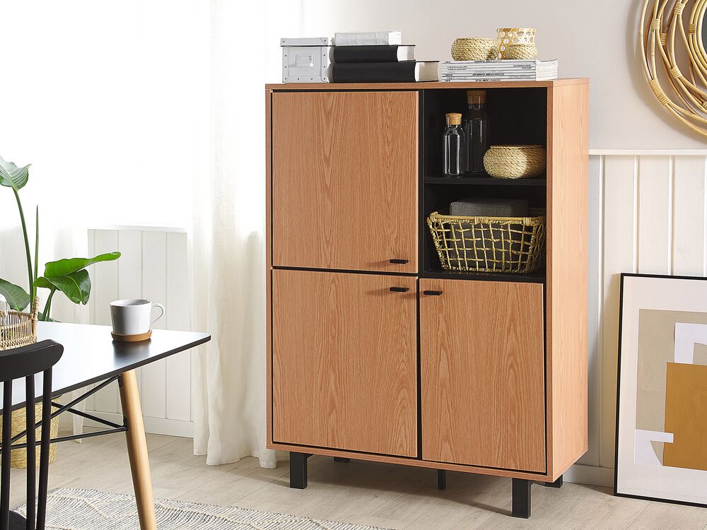 Commode Haute Effet Bois De Chene Paramount Beliani Fr