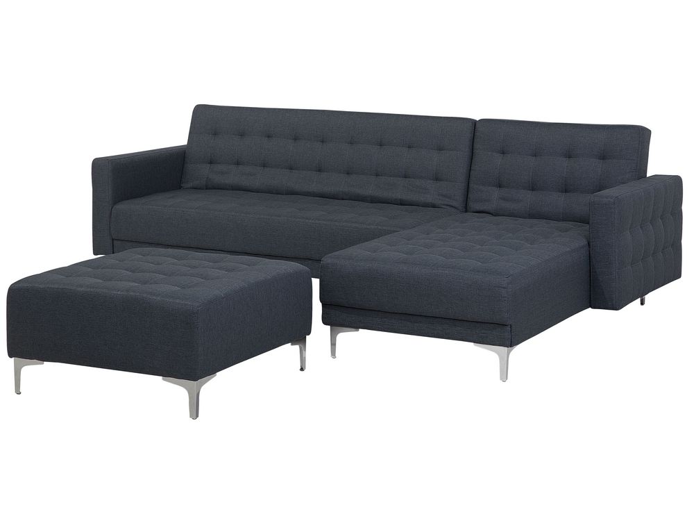 Left Hand Fabric Corner Sofa with Ottoman Dark Grey ABERDEEN Beliani