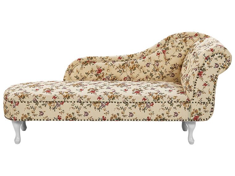 Right Hand Chaise Lounge Flower Print Beige NIMES_768979
