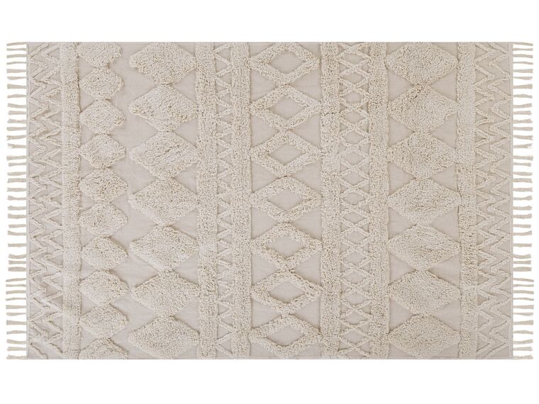 Teppich Baumwolle beige 140 x 200 cm geometrisches Muster Fransen Kurzflor DIDIM_817665