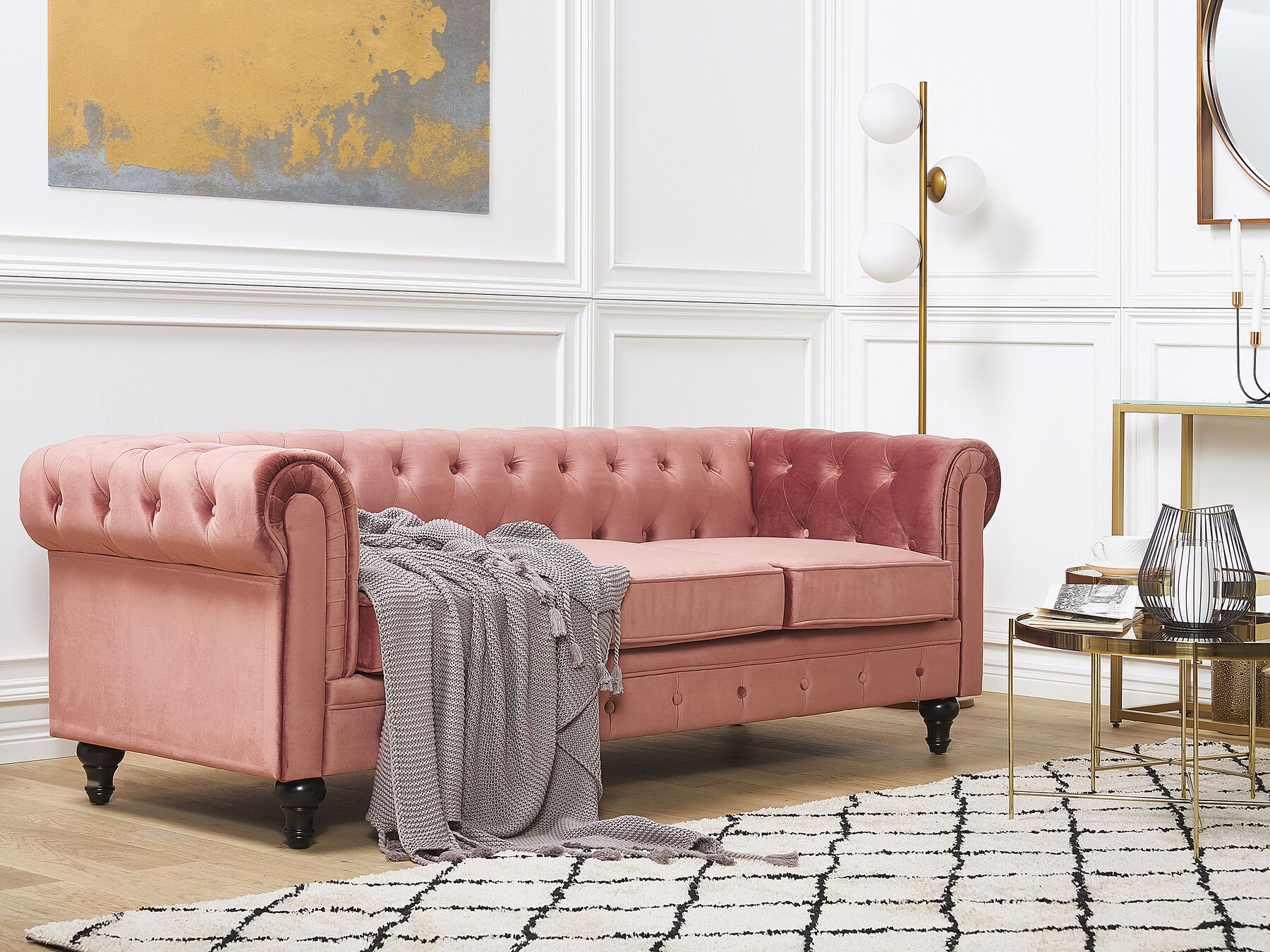 3-Sitzer Sofa Samtstoff rosa CHESTERFIELD | Beliani.de