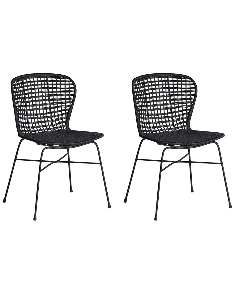 Conjunto de 2 sillas de comedor de ratán negro ELFROS_759976