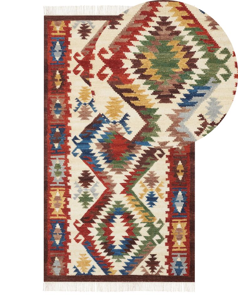 Kelim Teppich Wolle mehrfarbig 80 x 150 cm orientalisches Muster Kurzflor AREVIK_859493
