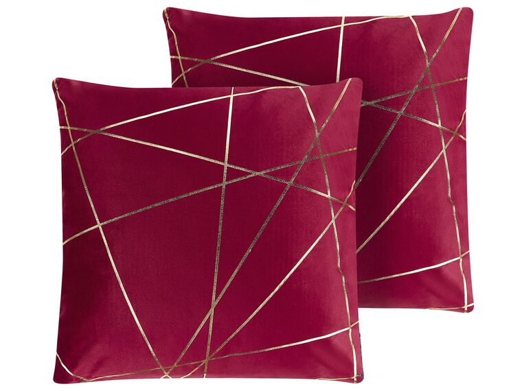 Lot de 2 coussins en velours rouge à motif géométrique 45 x 45 cm PINUS_810596