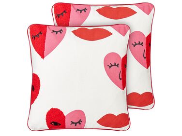 Set of 2 Cotton Cushions Abstract Pattern 45 x 45 cm White and Red PERIWINKLE