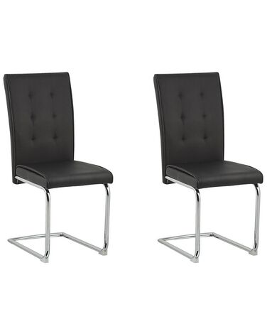 Conjunto de 2 sillas de comedor de piel sintética negra ROVARD