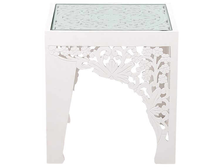 Set of 2 Glass Top Side Tables White AMADPUR Beliani.co.uk