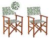 Set of 2 Acacia Folding Chairs and 2 Replacement Fabrics Dark Wood with Off-White / Leaf Pattern CINE_819141