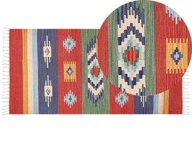 Kelim Teppich Baumwolle mehrfarbig 80 x 150 cm geometrisches Muster Kurzflor KAMARIS
