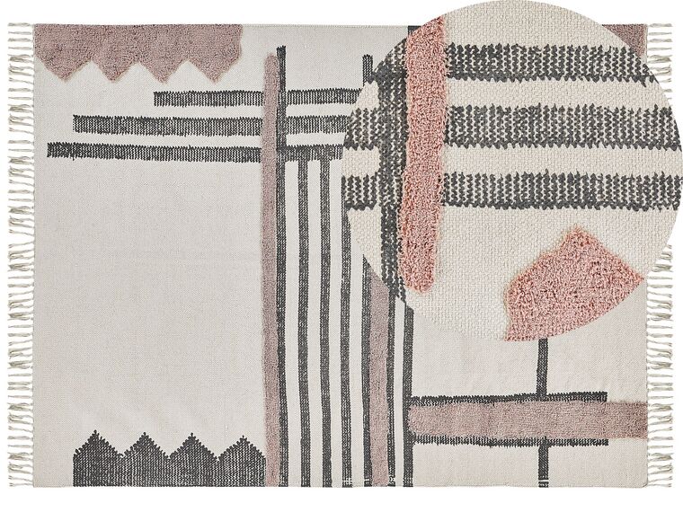Teppich Baumwolle beige / schwarz 160 x 230 cm abstraktes Muster Fransen Kurzflor MURADIYE_817038