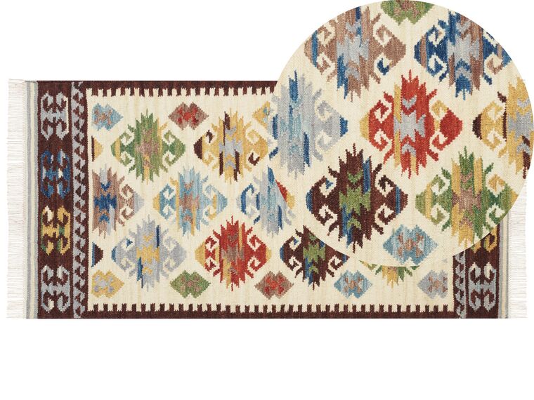 Kelim Teppich Wolle mehrfarbig 80 x 150 cm orientalisches Muster Kurzflor AKNALICH_859222