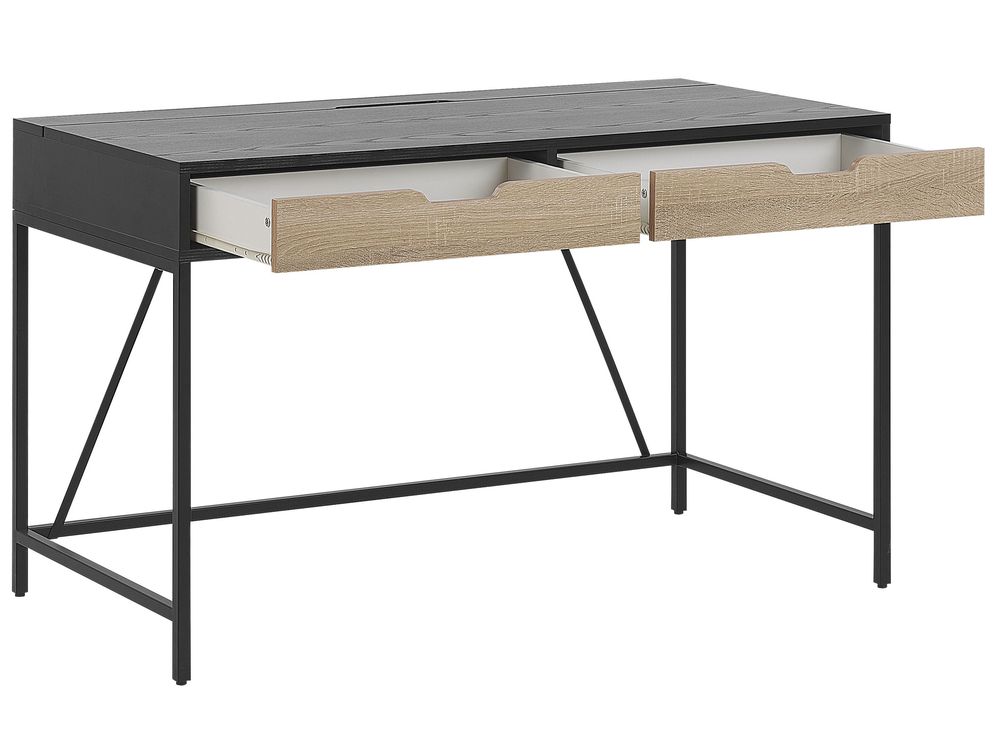 2 Drawer Home Office Desk 120 x 60 cm Black with Light Wood JENA
