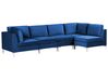 Left Hand 5 Seater Modular Velvet Corner Sofa Blue EVJA_859890