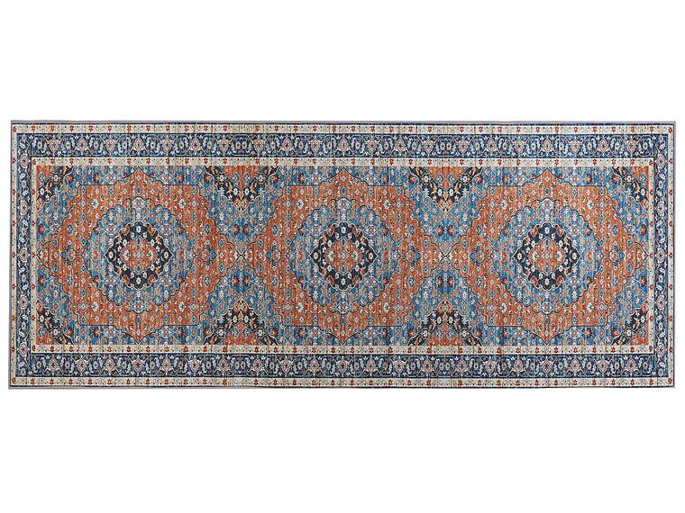 Teppich blau / orange 80 x 200 cm orientalisches Muster Kurzflor MIDALAM_831389