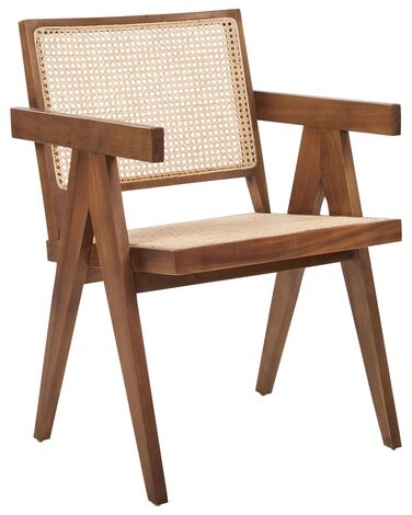 Krzesło drewniane z plecionką rattanową jasne drewno z brązowym WESTBROOK