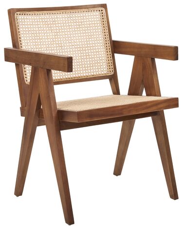 Krzesło drewniane z plecionką rattanową jasne drewno z brązowym WESTBROOK
