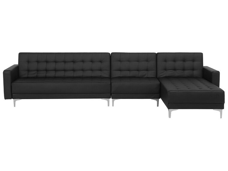 Left Hand Modular Faux Leather Sofa Black ABERDEEN_715367