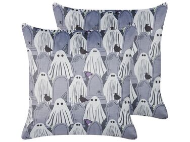 Set of 2 Velvet Cushions Ghost Pattern 45 x 45 cm Grey FANATE