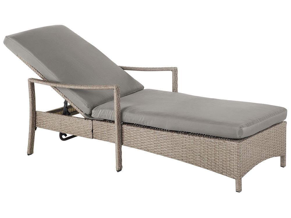 PE Rattan Reclining Sun Lounger Grey VASTO | Beliani.co.uk