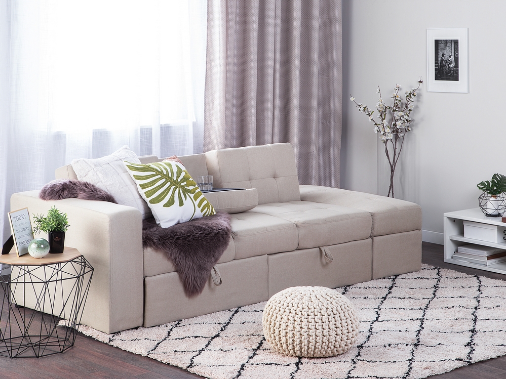 Sectional Sofa Bed With Ottoman Beige