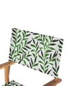 Set of 2 Acacia Folding Chairs and 2 Replacement Fabrics Light Wood with Grey / Leaf Pattern CINE_819428