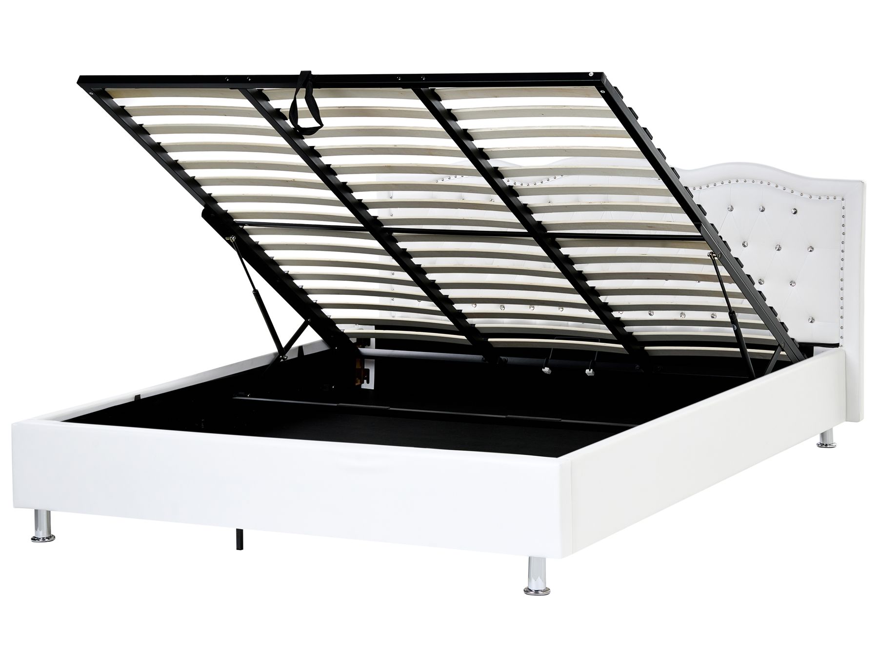 Cama en piel sintética blanca con almacenaje 180x200 cm METZ | Beliani.es