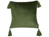 Welurowa poduszka dekoracyjna z frędzlami 45 x 45 cm zielona HIZZINE_902684