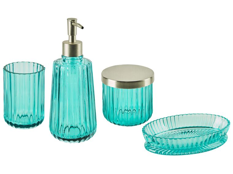 4 accessoires de salle de bains en céramique bleue TECATE_825297