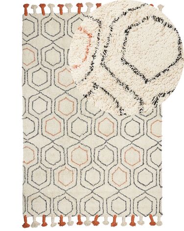Teppich Baumwolle beige / orange 160 x 230 cm geometrisches Muster Kurzflor HAJIPUR