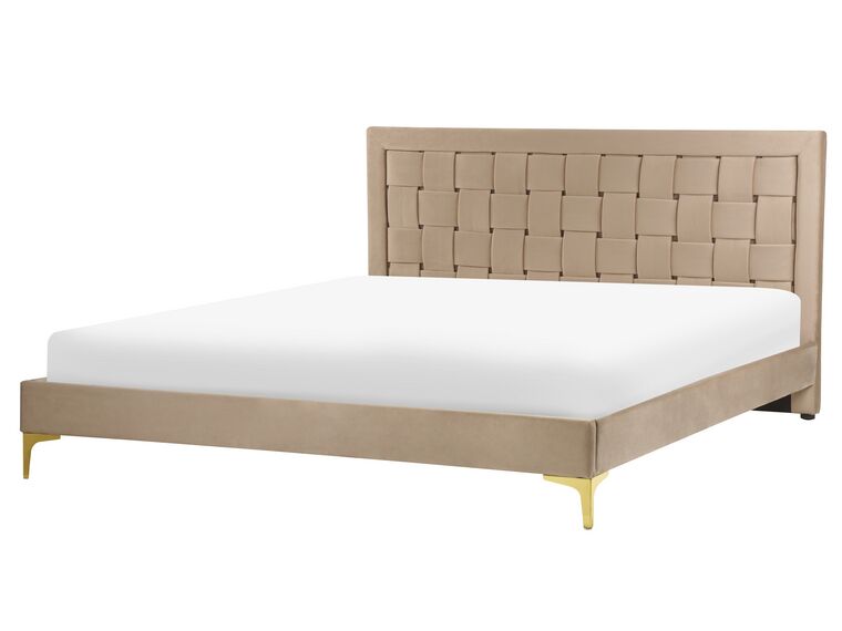 Łóżko welurowe 160 x 200 cm beżowoszare LIMOUX_867193