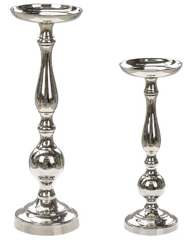 Set of 2 Metal Candle Holders Silver DAMRU