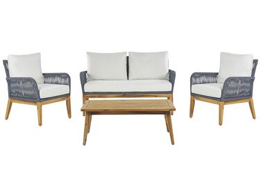Lounge Set Akazienholz hellbraun / dunkelblau 4-Sitzer Auflagen cremeweiss MERANO II