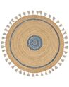 Round Jute Area Rug ⌀ 140 cm Beige and Blue OBAKOY_904134