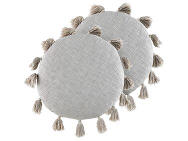 Dekokissen Baumwolle grau mit Quasten ⌀ 45 cm 2er Set MADIA