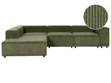 Canapé d'angle à droite 4 places modulable en velours côtelé vert APRICA
