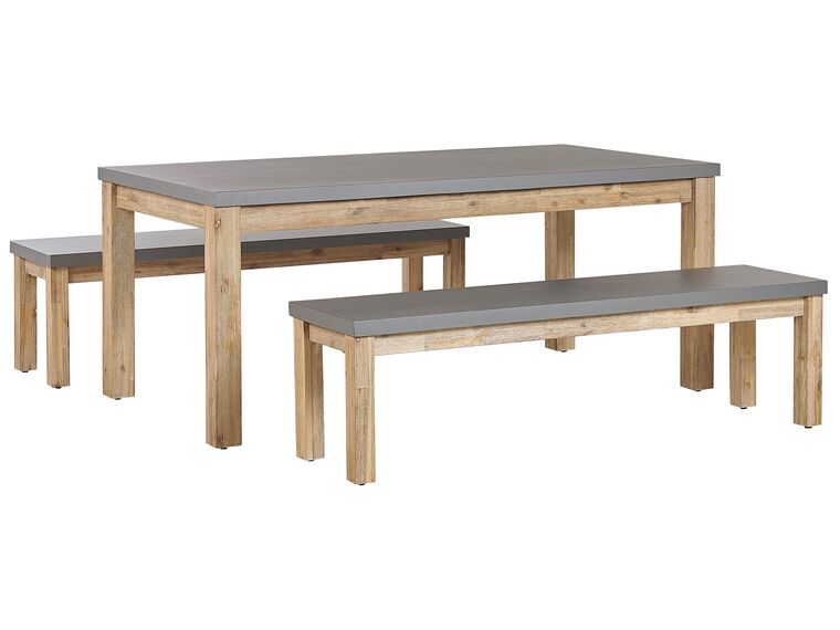 Conjunto de jardín mesa y 2 bancos de cemento reforzado gris OSTUNI_804842