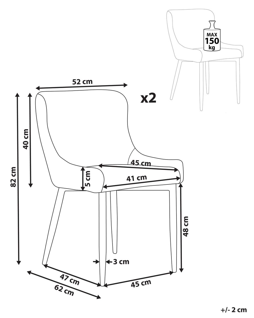 Set di 2 sedie PALMARIA in ecopelle tortora e gambe in tinta - Konte Design